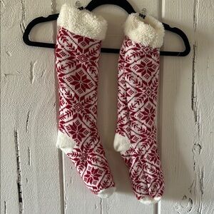 Red and White Snowflake Knit Socks